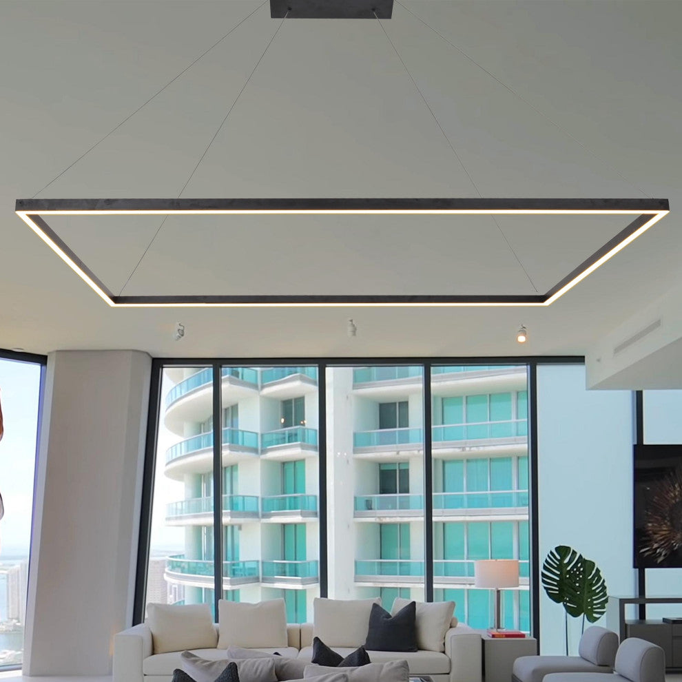 51" Atria LED Square Chandelier, Adjustable Suspension Fixture, Black