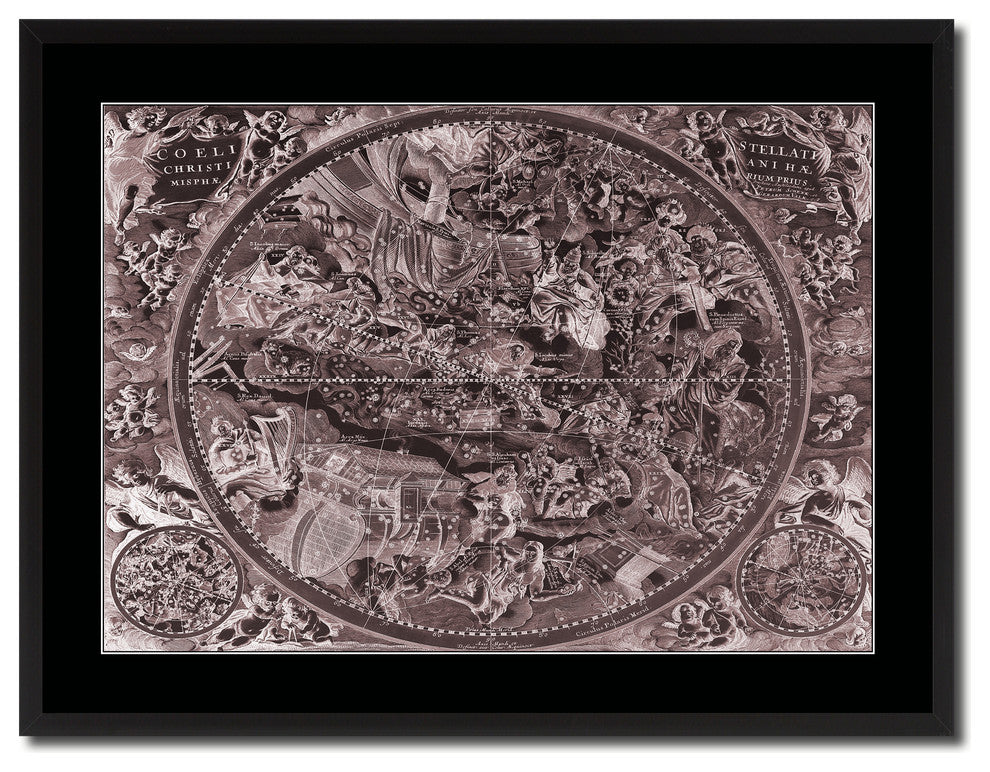 Christian Celestial Hemisphere Vintage Vivid Sepia Map Canvas, 28"x37"
