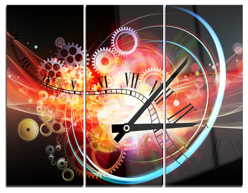 "Interesting Clock" Metal Wall Art, 3 Panels, 36"x28"