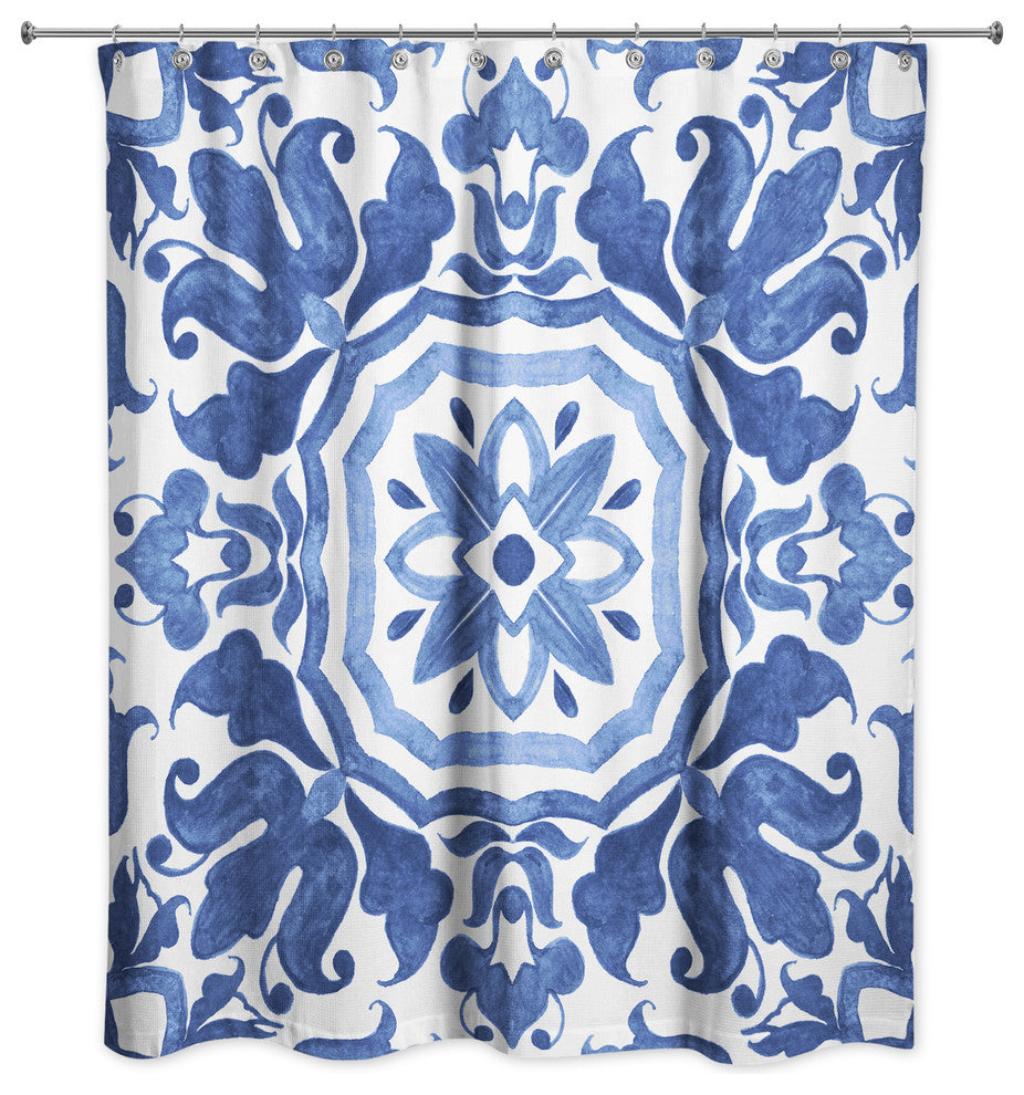 Blue Damask Tile 71x74 Shower Curtain