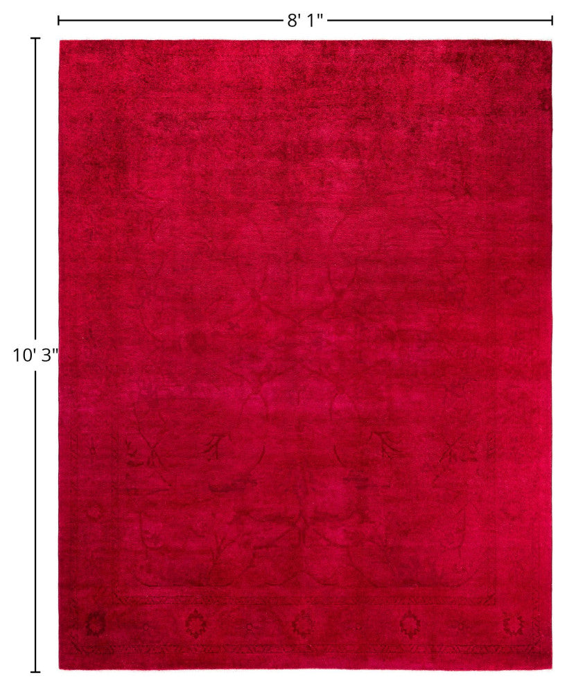 Overdyed One-of-a-Kind Hand-Knotted Area Rug Red, 8' 1" x 10' 3"