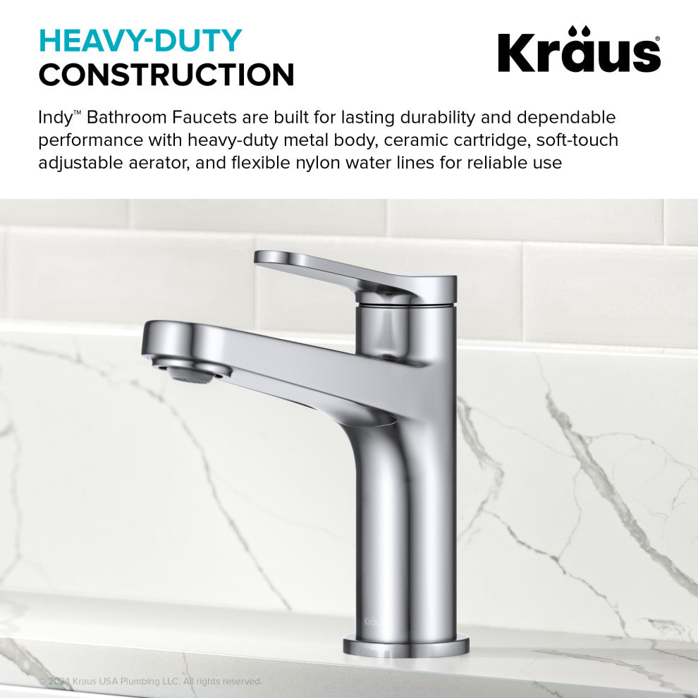 KRAUS Indy Single Handle Basin Bathroom Faucet Chrome, Pop Up Drain