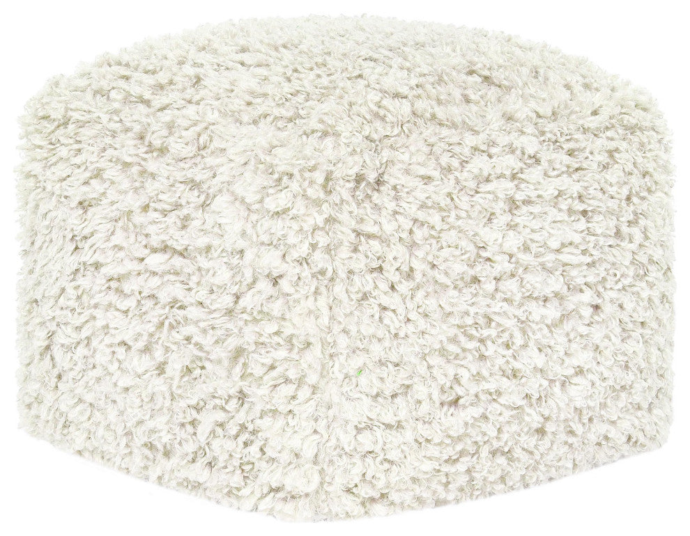 Carters 18" Faux Wool Shearling Ivory Floor Cushion Pouf