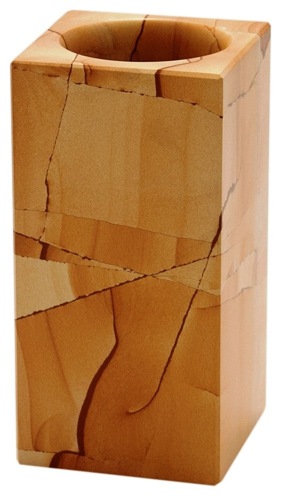 Myrtus Collection Black and Gold Marble Tumbler, Natural Tan