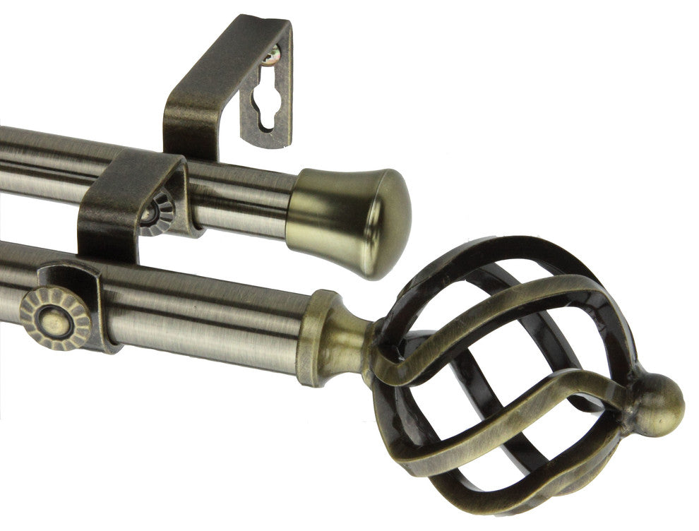 Twist Double Curtain Rod, Antique Brass, 120"-170"