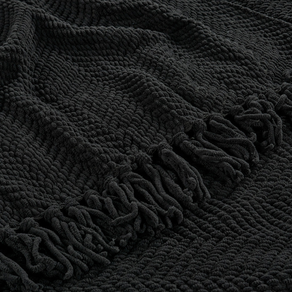 Tweed Knitted Throw Blanket, Raven, 50"x60"