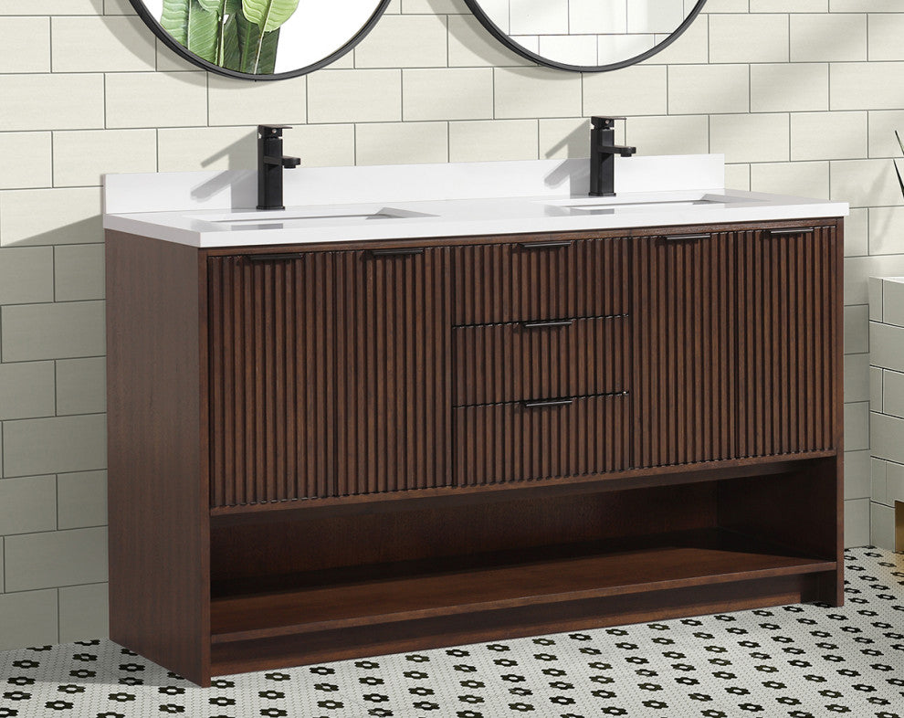 Ari Kitchen and Bath San Diego Bath Vanity, Walnut, 55", Double, Freestanding