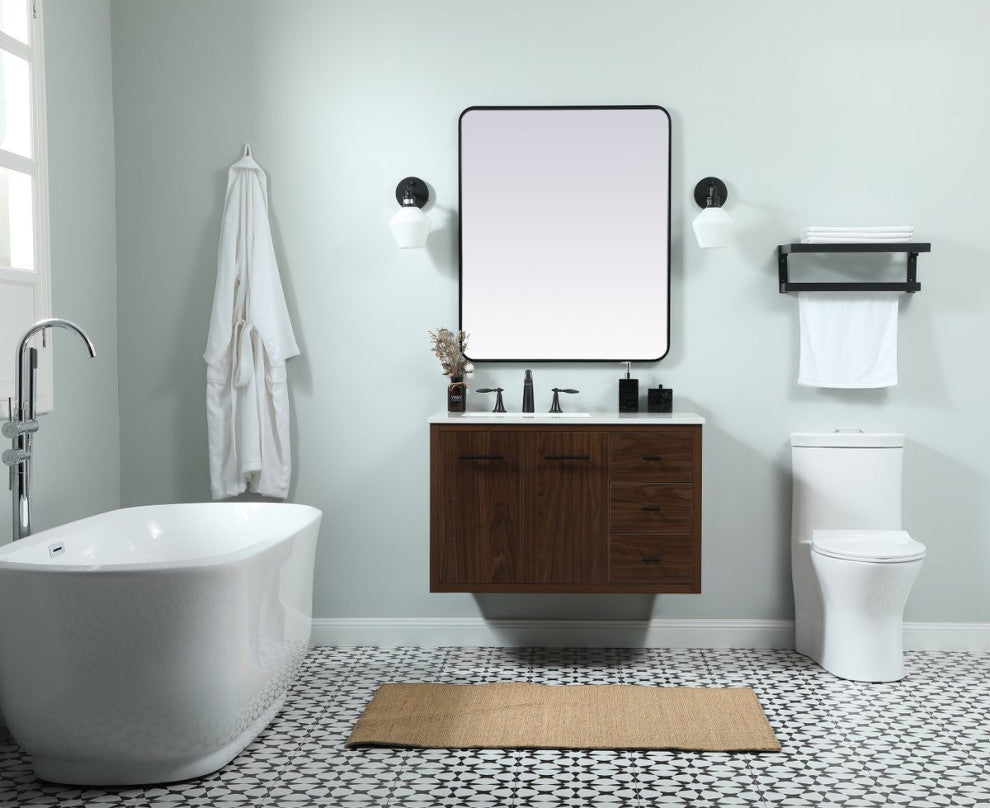 Home Living 22" Midcentury Modern Walnut-Light Bathroom Vanity