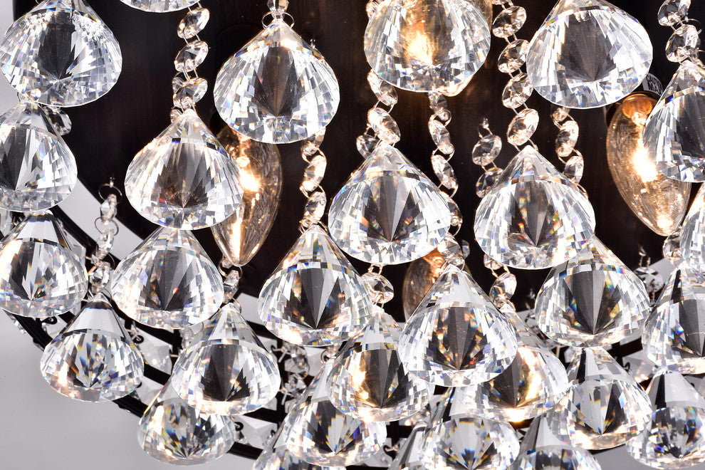 4-Light Antique Black Crystal Drum Shade Flush Mount Ceiling Chandelier Glam