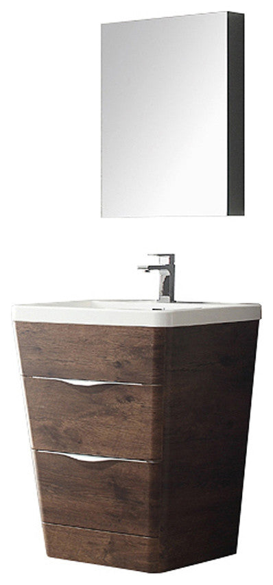 Milano 26" Rosewood Modern Bathroom Vanity With Medicine Cabinet, FFT3111CH