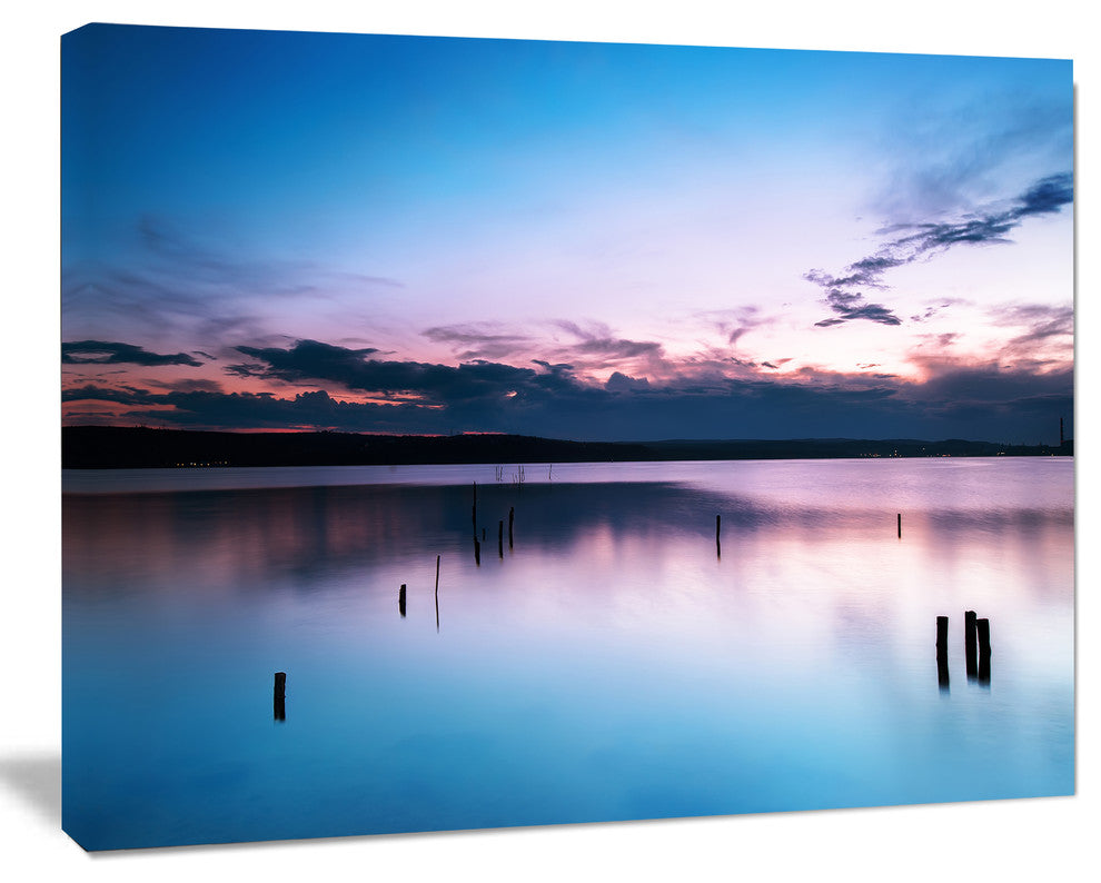 Sunset Over Lake Blue Everywhere, Seashore Canvas Art Print, 20"x12"