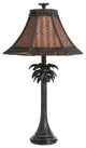 French Verdi Table Lamp-Dark Brown Finish-Brown Woven Rattan Shade