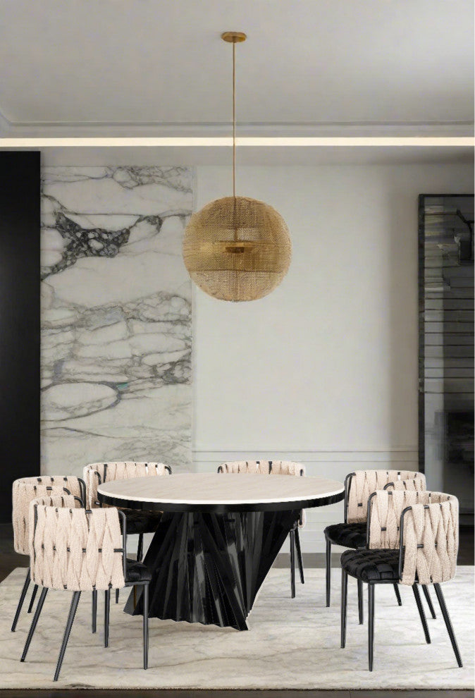 Waterfall Marble Top Round Dining Table, Black