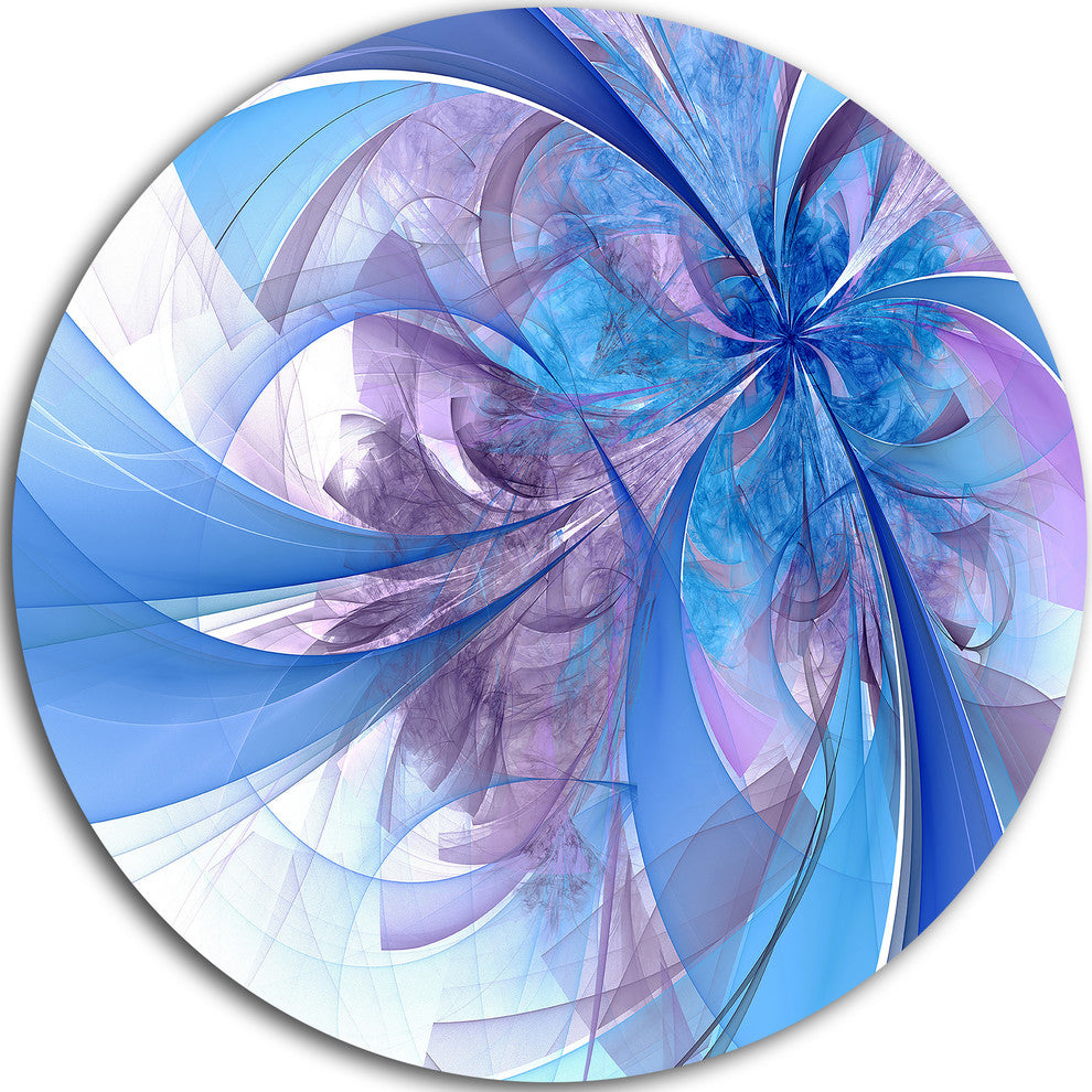 Light Blue And Purple Fractal Flower, Floral Round Metal Wall Art, 23"