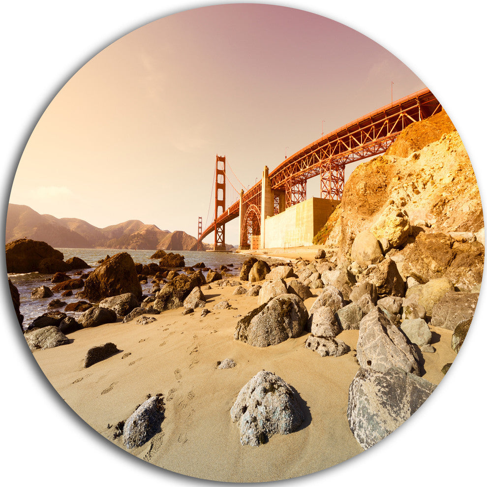 Golden Gate In Bright Day, Landscape Round Wall Art, 11"