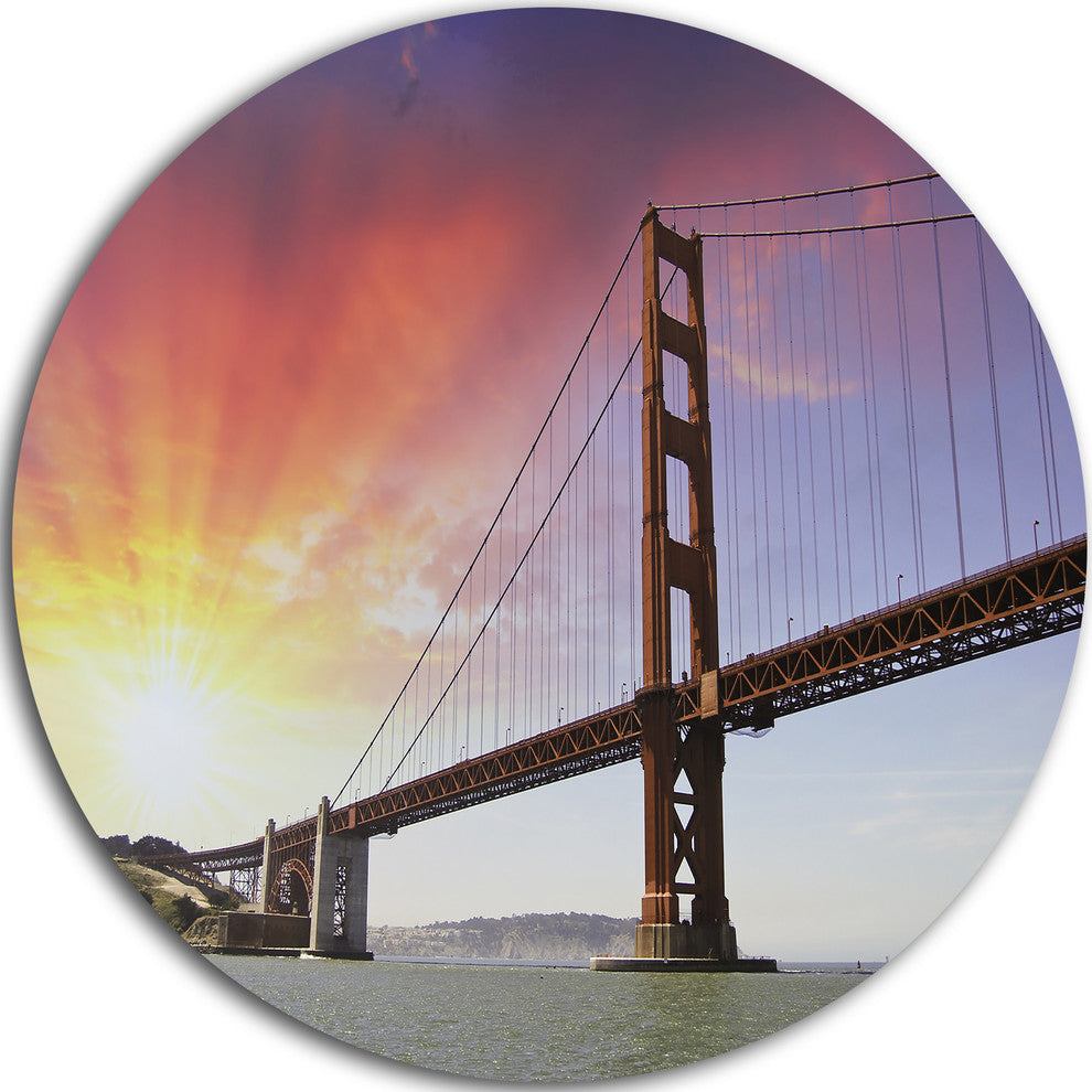 Gold Gate Bridge And Sky, Landscape Photo Round Wall Art, 36"