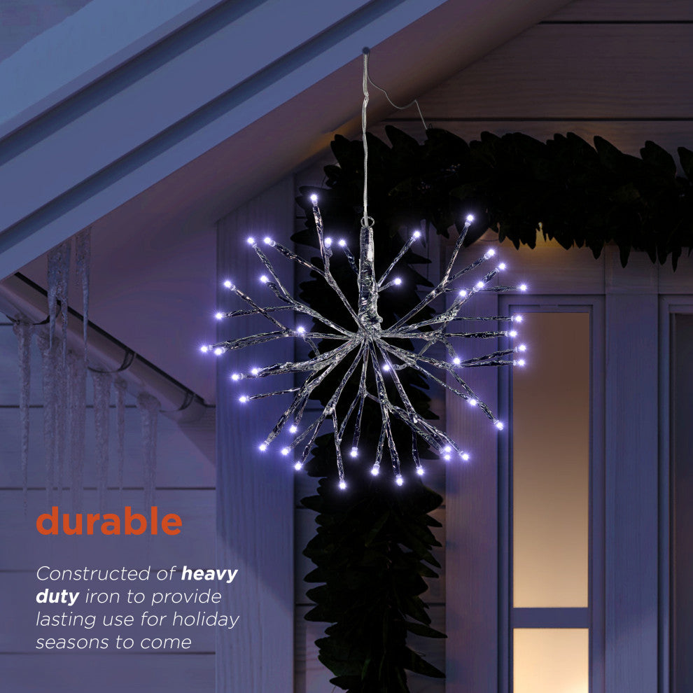 10"H Indoor Christmas Snowflake Ornament with White LED Lights, Silver