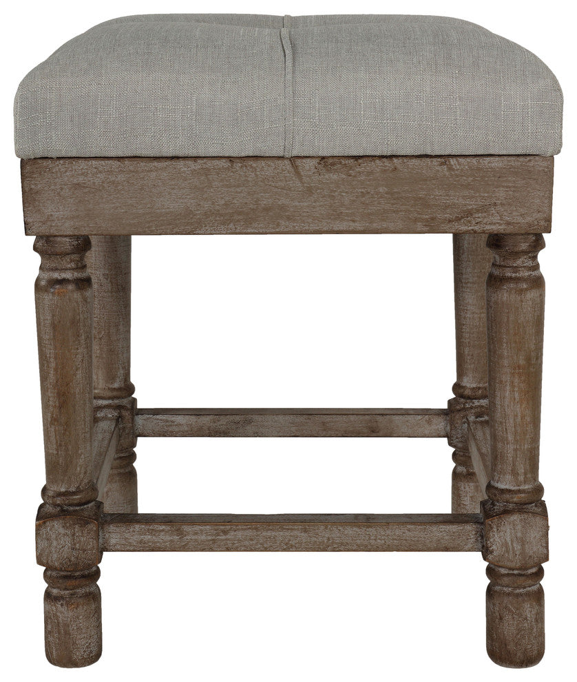 Cortesi Home Kalmus Square Ottoman Stool 19" High, Beige Fabric