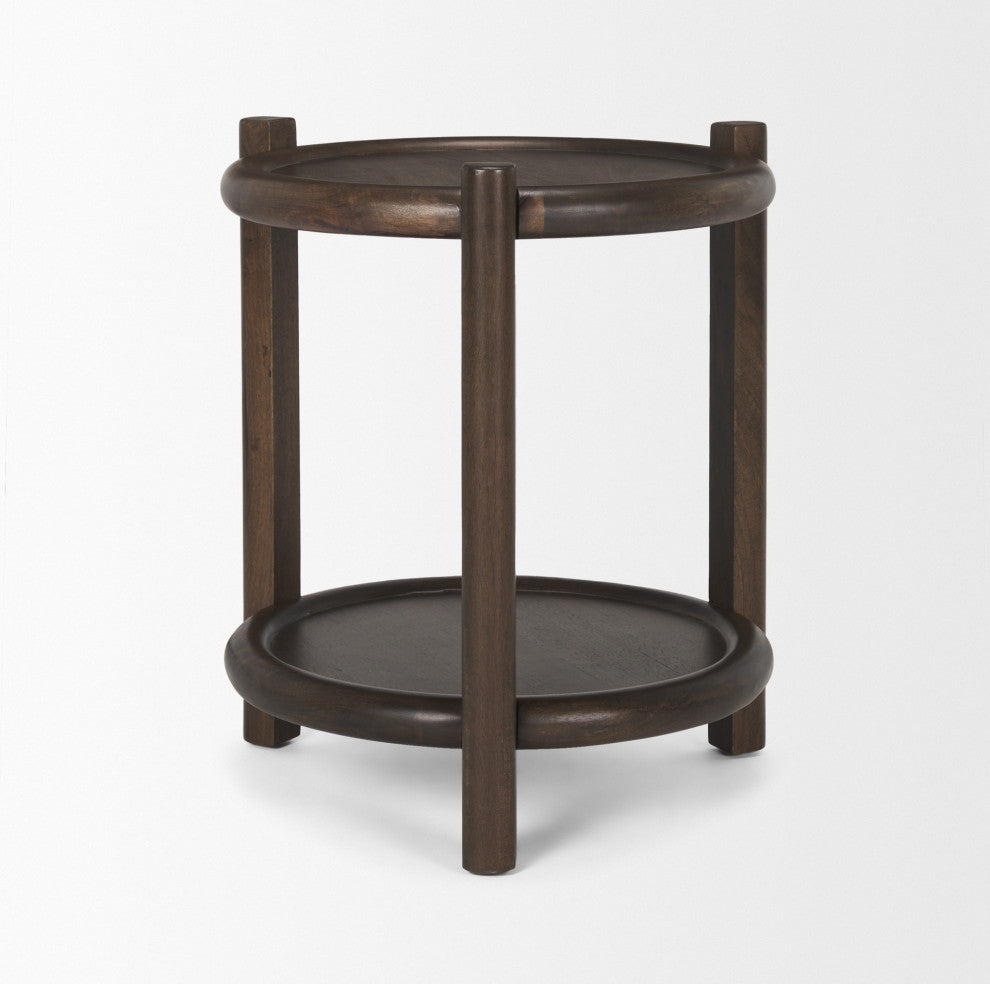 Romi Dark Brown Wood With Bottom Shelf Round Accent Table