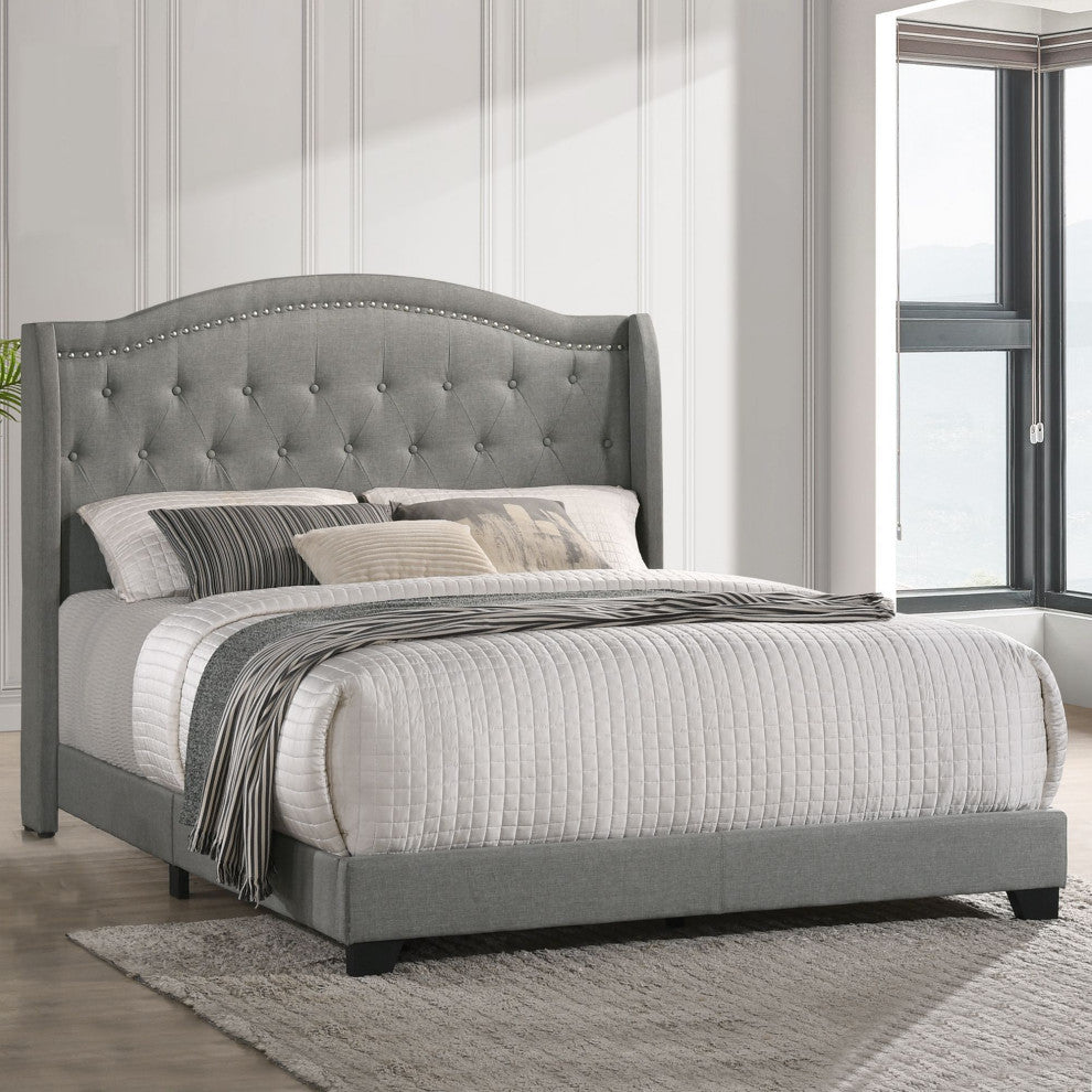 Kent Upholstered Platform Bed, Rhyan Smoke Fabric, Queen