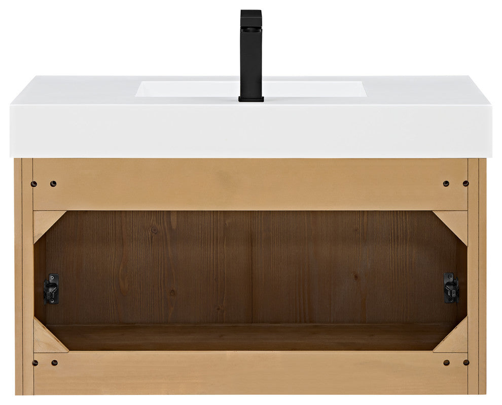 Siena Wall-mounted Single Bath Vanity, Light Brown, 36inch, With Mirror