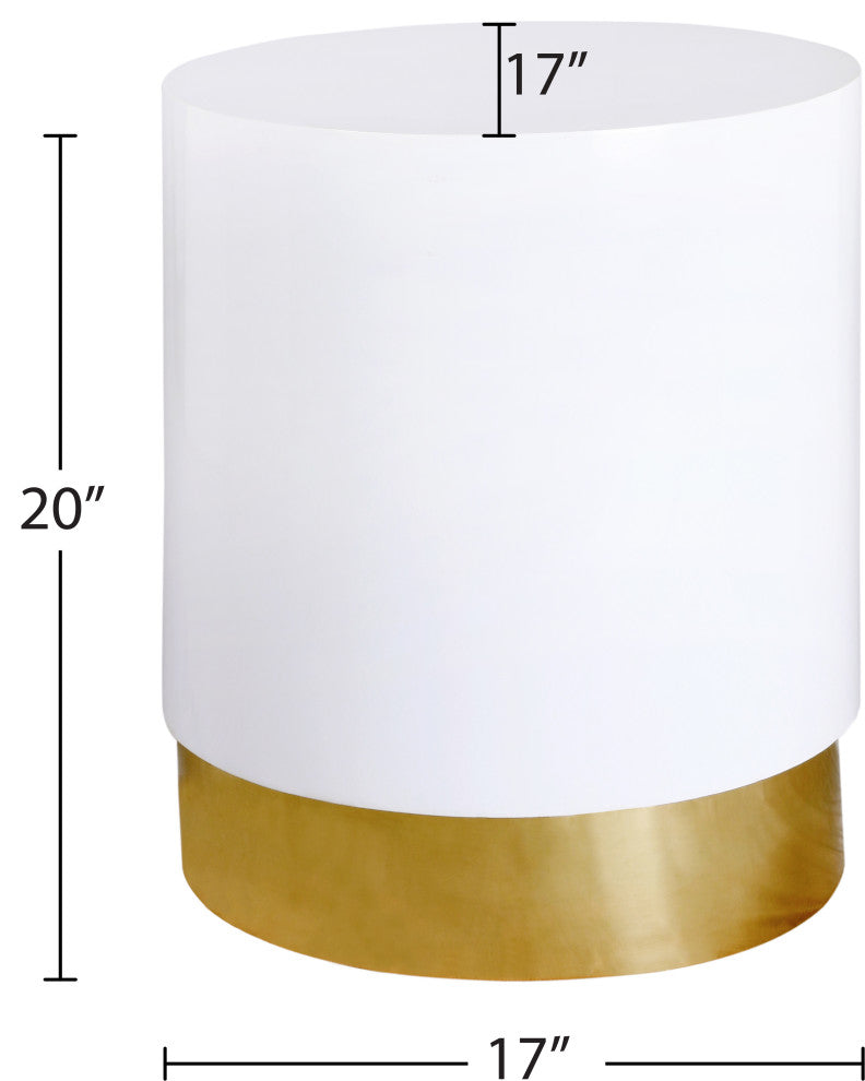 Deco End Table, White Lacquer Metal Top, Gold Metal Base