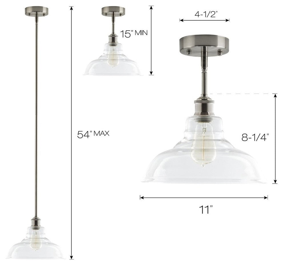 Lucera Industrial Factory Pendant, Brushed Nickel, Fixture Only