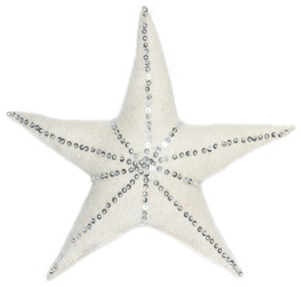 Star Tree Topper in Cream Hand Felted Wool With Gold Hand Beading, Silver
