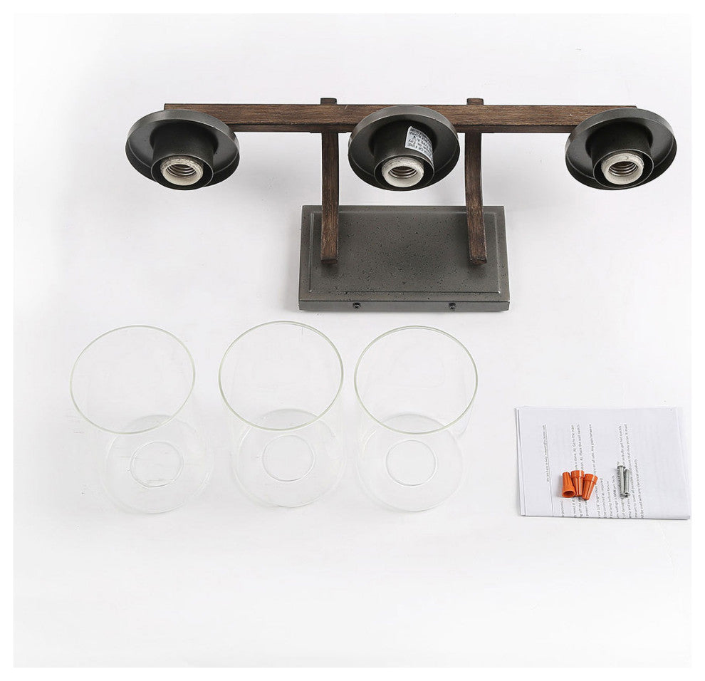 LALUZ 3-Light Black and Wood Gray Industrial Bathroom Vanity Lights