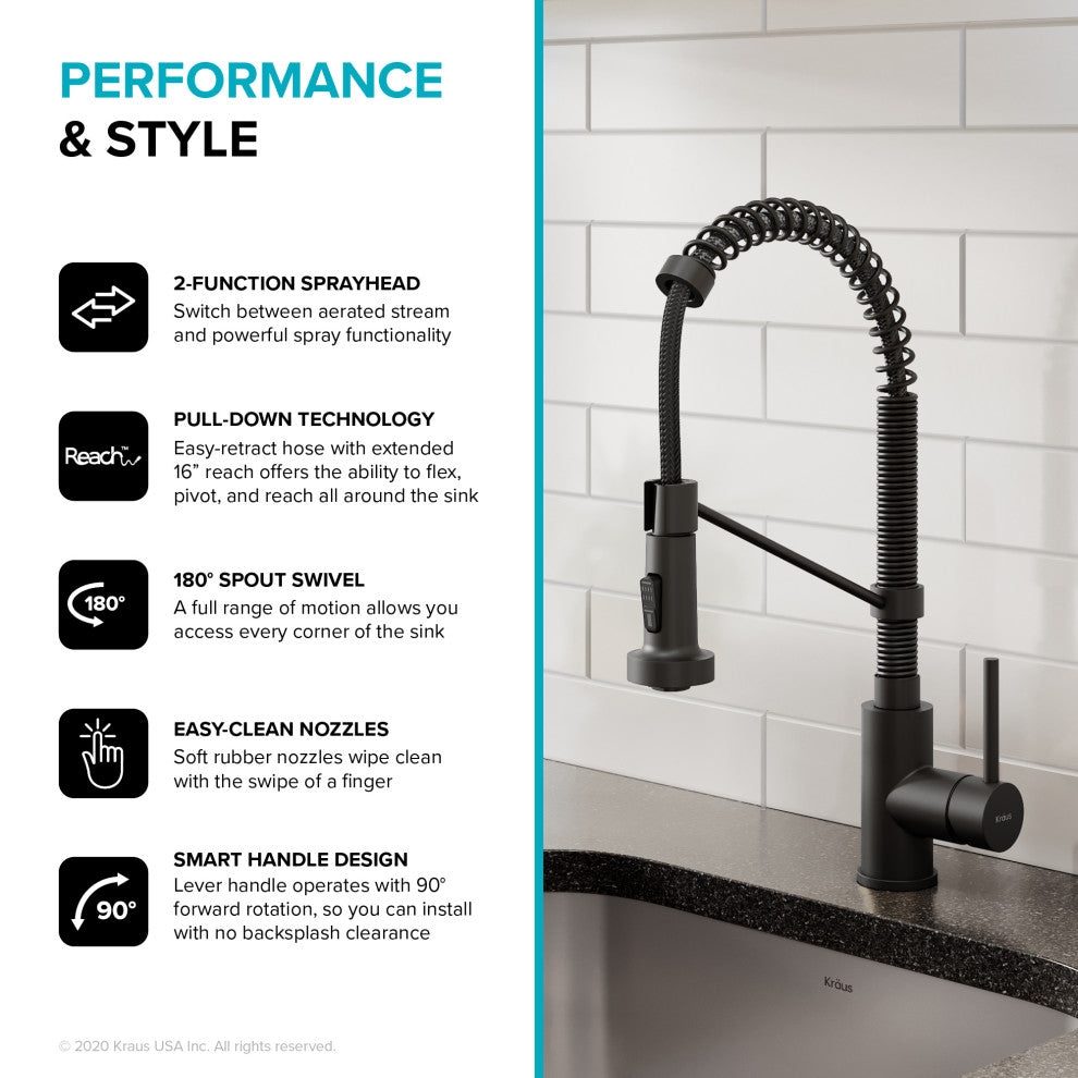 Bolden Commercial Style 2-Function Pull-Down 1-Handle 1-Hole Kitchen Faucet, Matte Black With Soap Dispenser