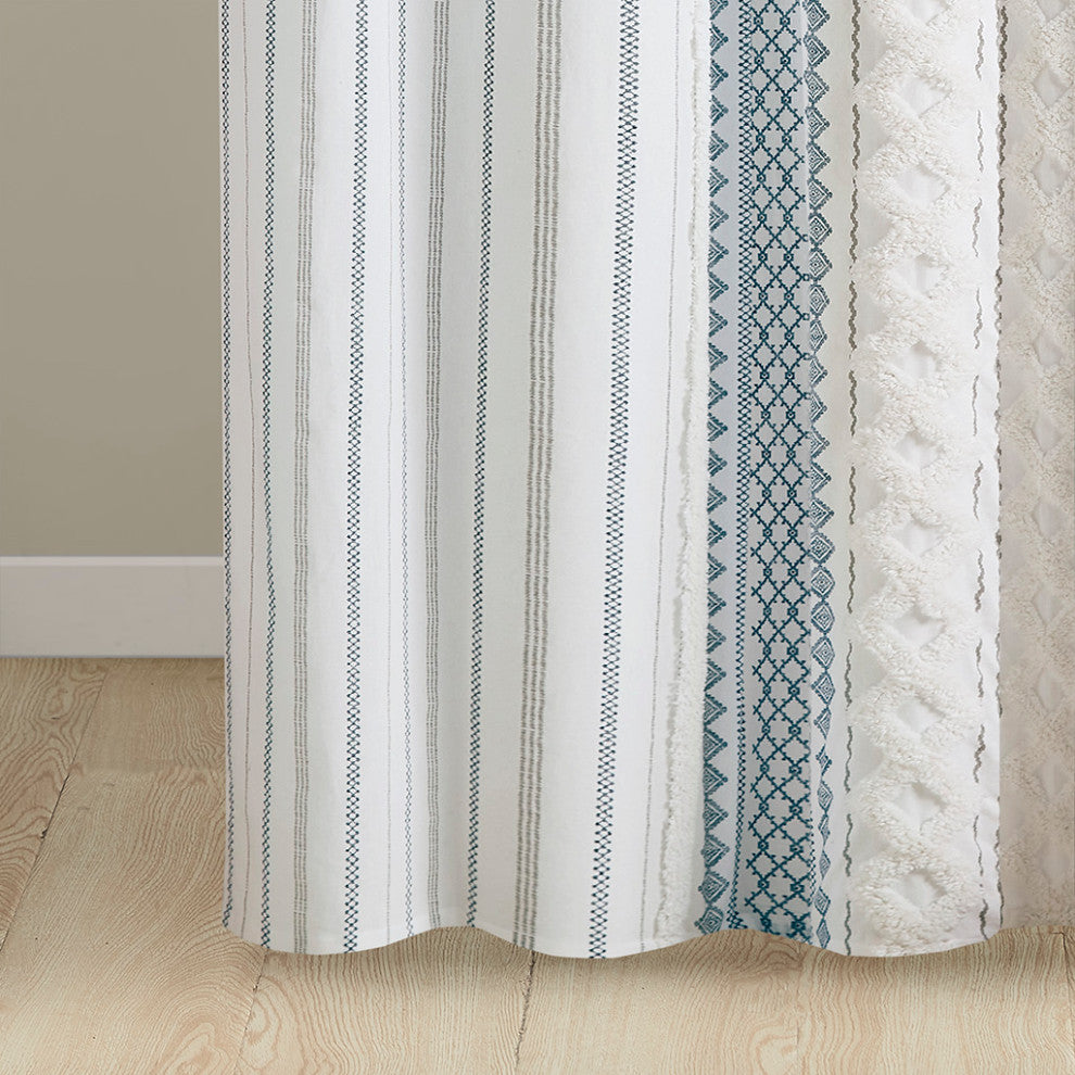 INK+IVY Imani Cotton Printed Shower Curtain With Chenille