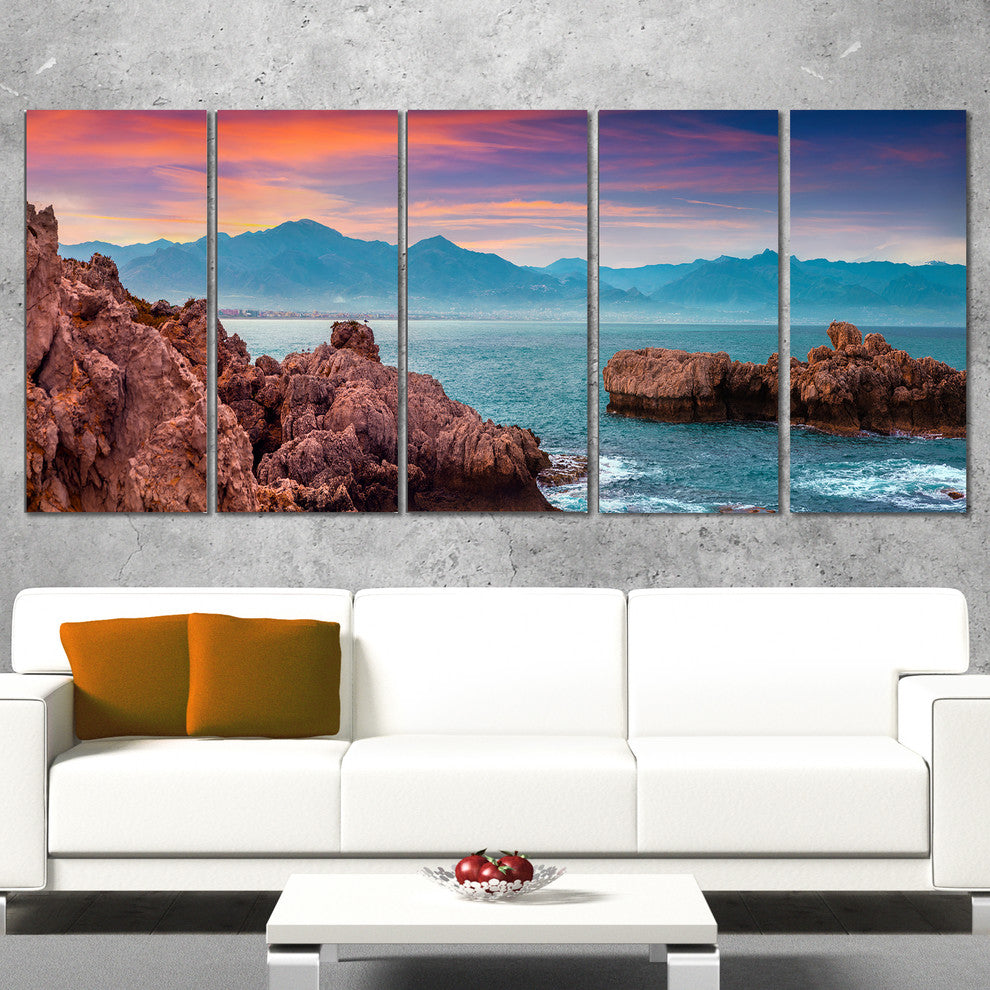 "Sunrise on Barbor Milazzo Panorama" Landscape Wall Art, 5 Panels, 60"x28"