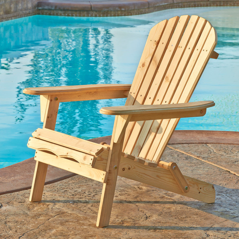 Villartet Solid Wood Classic Adirondack Outdoor Folding Chair, Natural