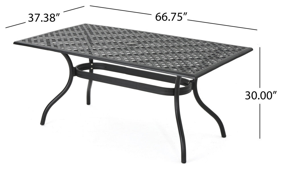 GDF Studio Marietta Outdoor 7-Piece Cast Aluminum Black Sand Dining Set