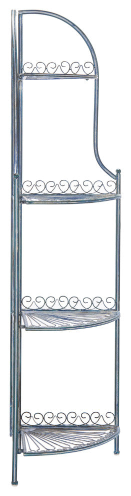 Safavieh Abarrane Wrought Iron 4-Tier Outdoor Corner Shelf Antique Blue