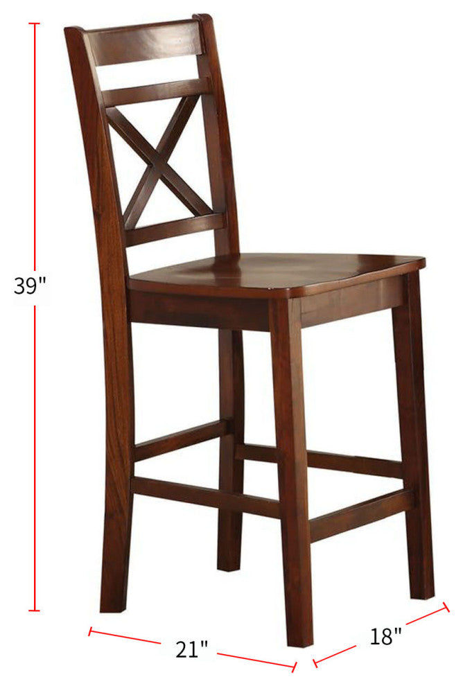 Set of 2 Wooden Counter Height Chairs, Cherry