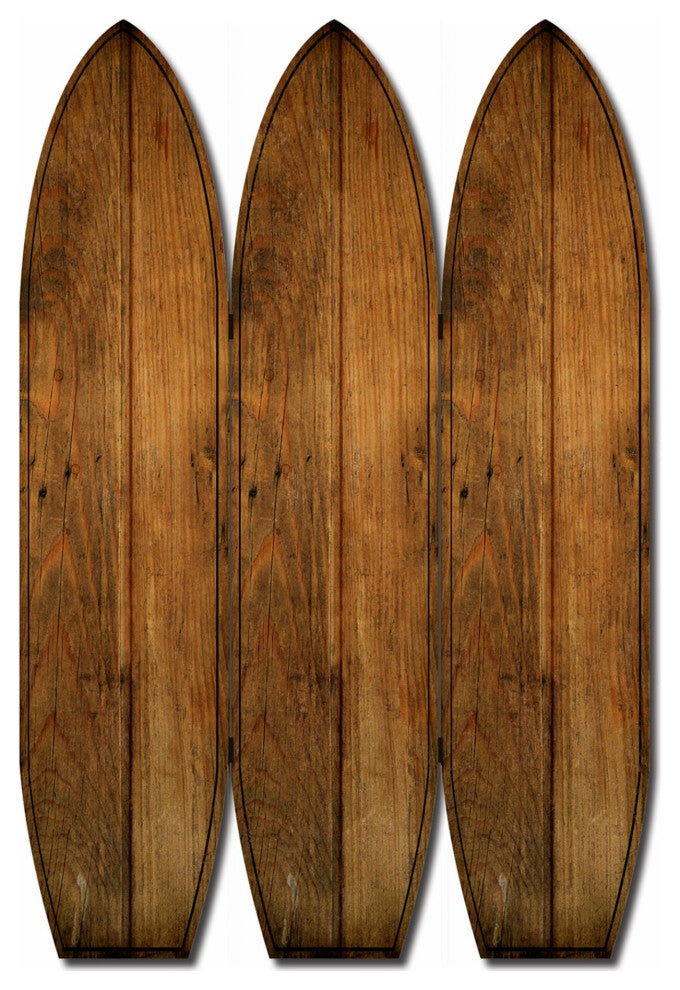 HomeRoots 47" x 1" x 71" Brown Wood Coastal Surfboard Screen