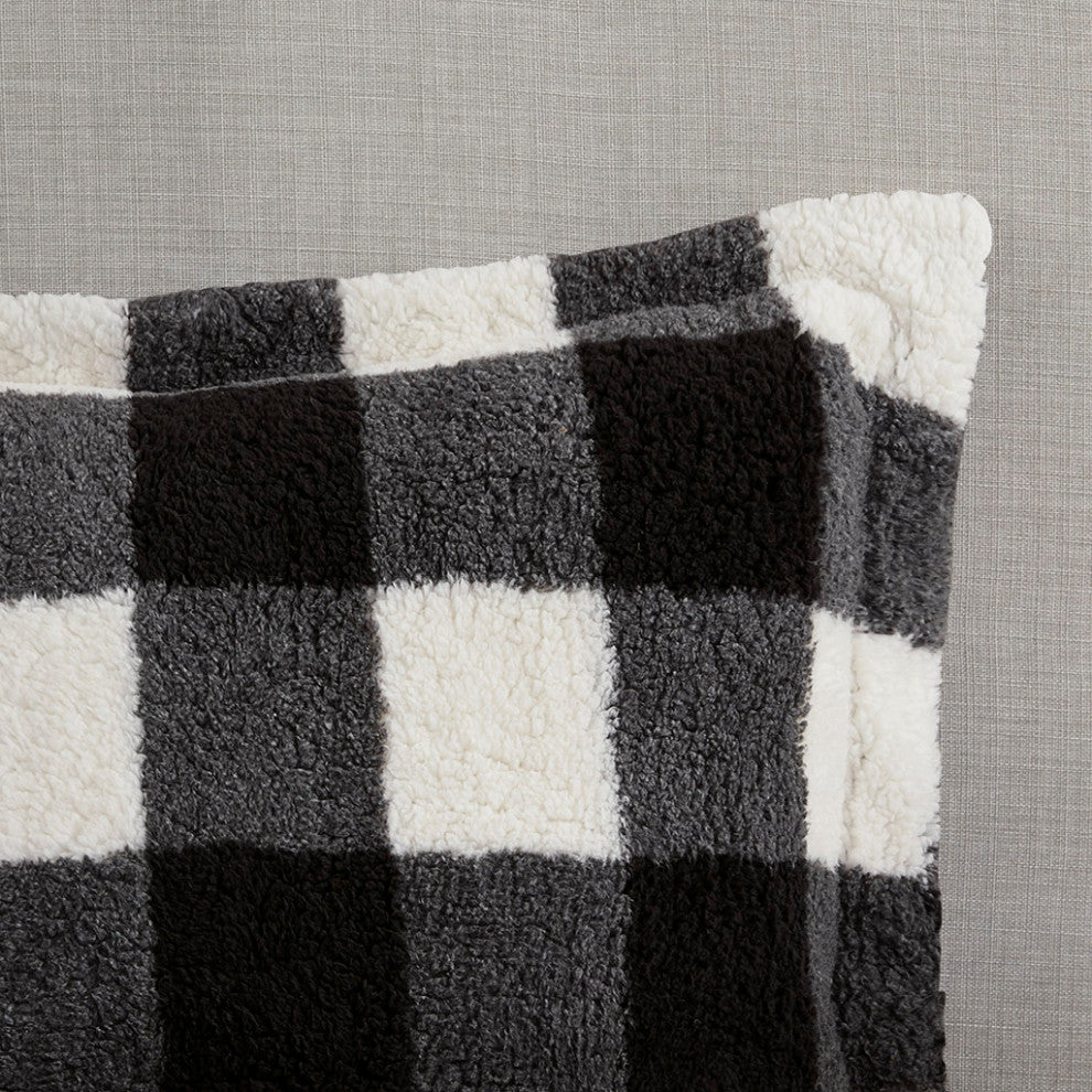 Sleep Philosophy Brooks Sherpa Black and White Buffalo Check Comforter Set