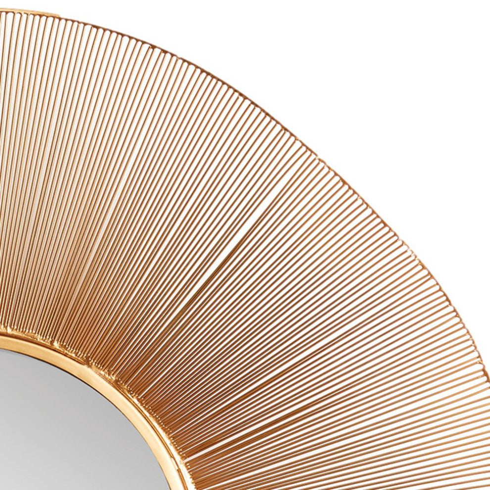 Large 40 in Wavy Gold Wire Sunburst Round Wall Mirror Contemporary Brass Finish