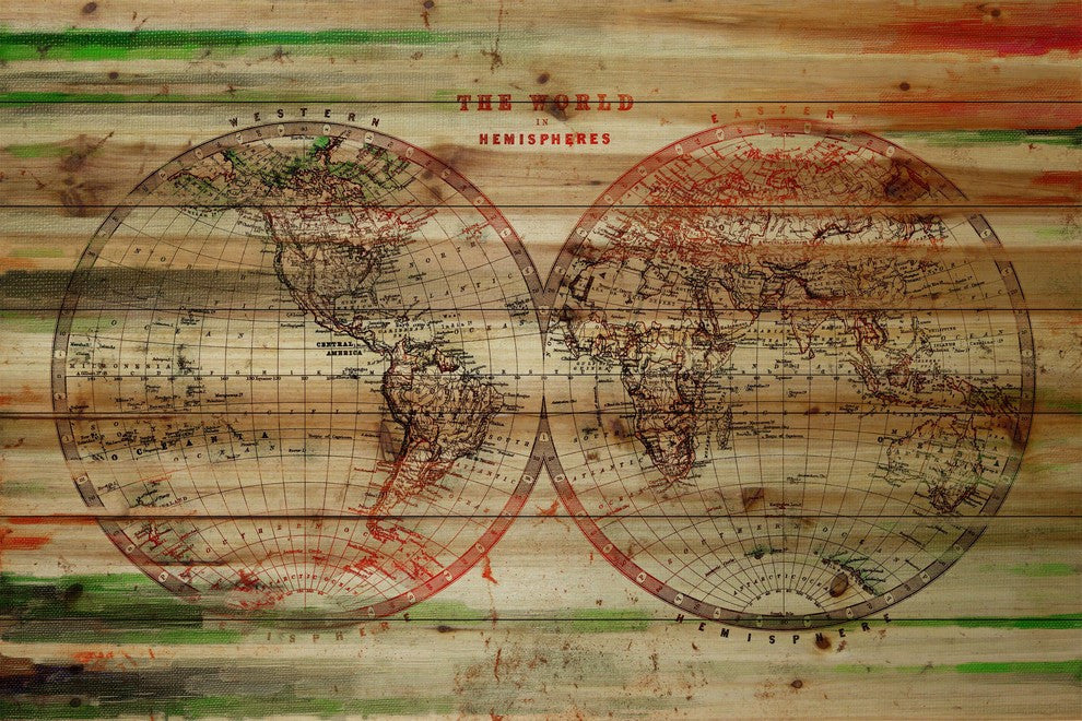 "Varlden" Print on Natural Pine Wood, 45"x30"