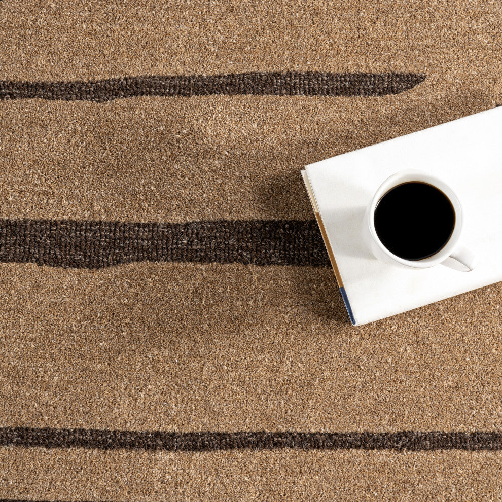 Parsa Striped Wool Area Rug, Brown 9'x12'