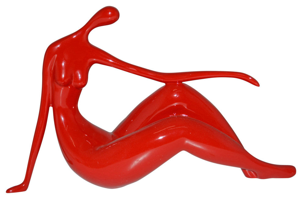 Modern Art Medium Red Women on the Beach Resin Statue - Size: 14" x 4" x 9"H
