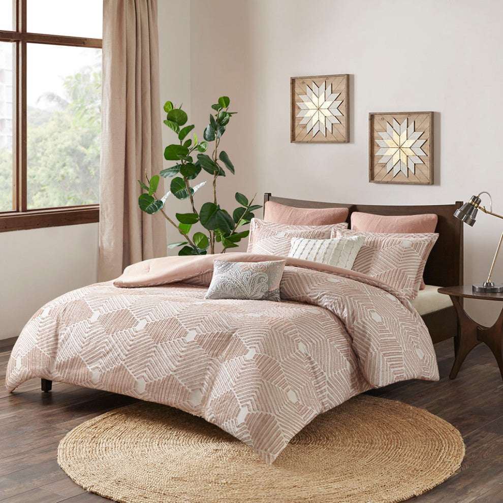INK+IVY Ellipse Cotton Jacquard Comforter Set, Blush, Full/Queen