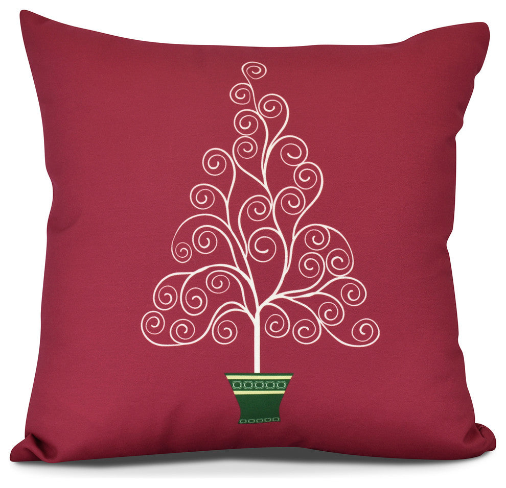 Filigree Tree, Geometric Print Outdoor Pillow, Red, 20" x 20"