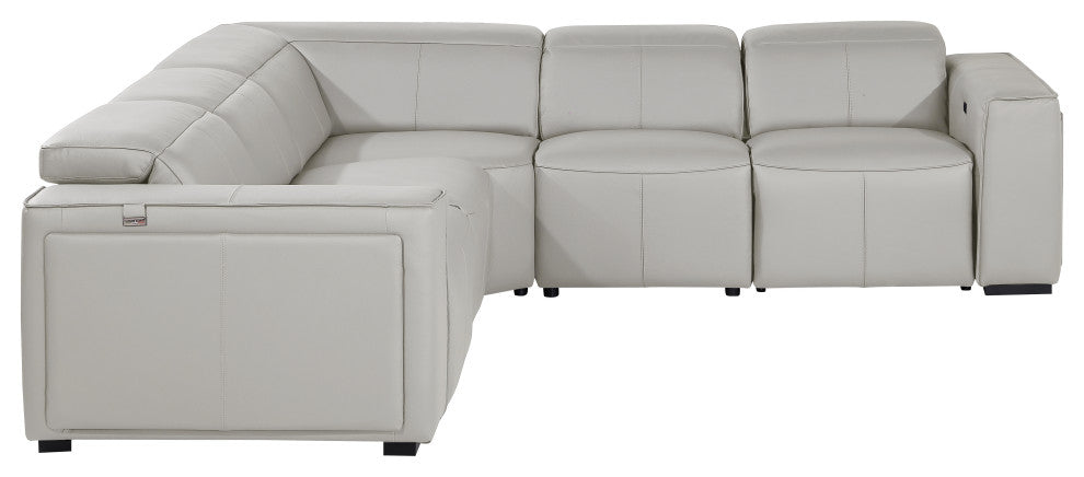 Niccolo Italian Leather 5-Piece L-Shaped Power Reclining Sectional, Light Gray