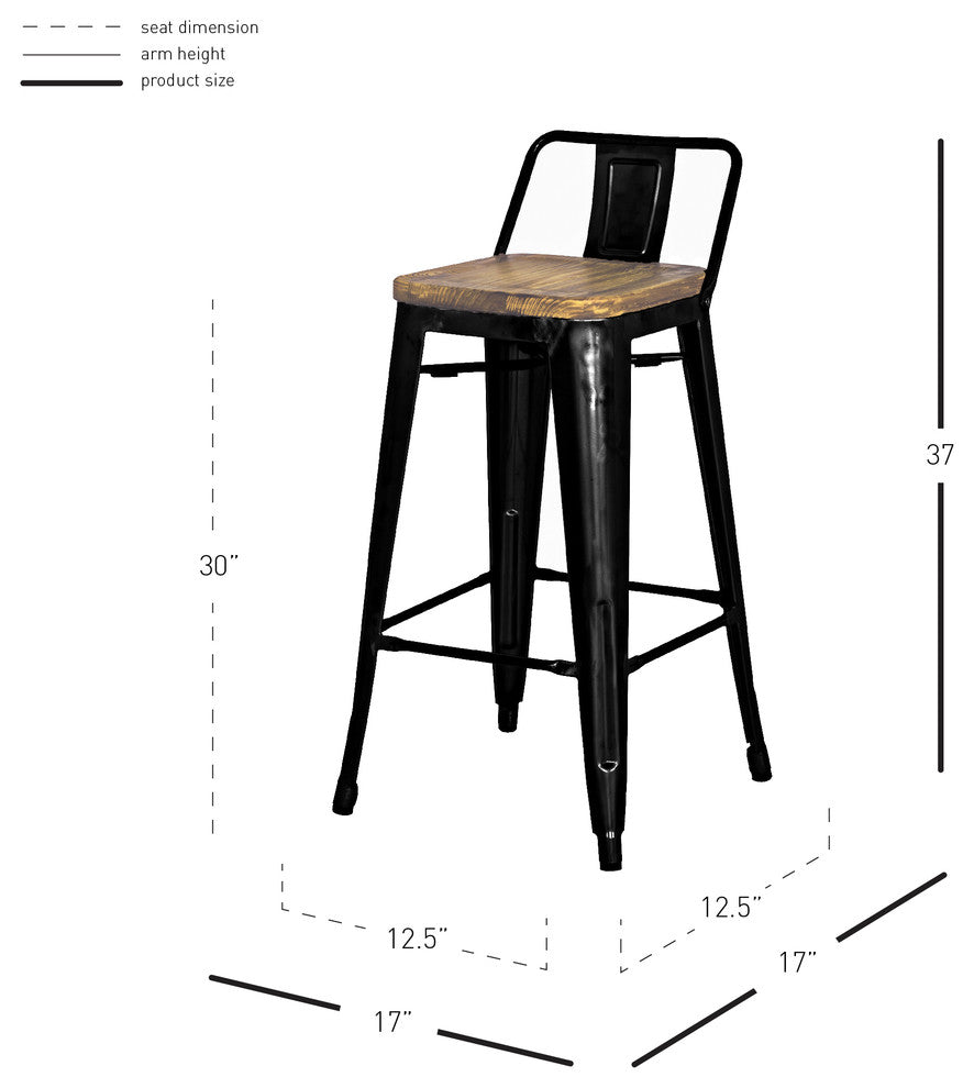 Metropolis Low Back Bar/ Counter Stool, Set of 4, Black, Bar Stool, Wooden