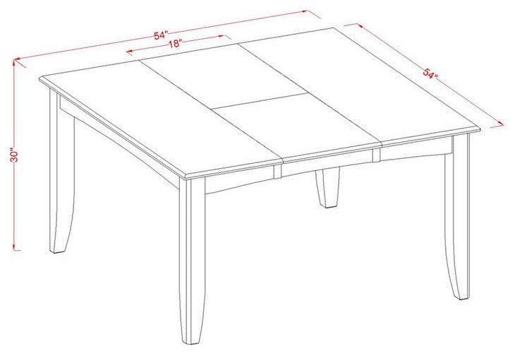 7Pc Square 36/54 Inch Family Table With 18 In Self Storing & Six Chairs