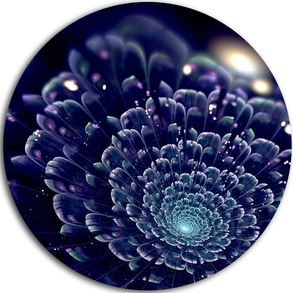 Dark Blue Abstract Fractal Flower, Floral Digital Round Wall Art, 38"