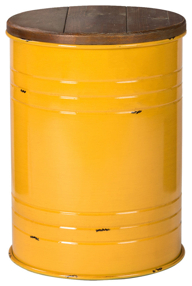 Farmhouse Metal With Solid Wood Seat Storage Stool, Set of 2, Yellow