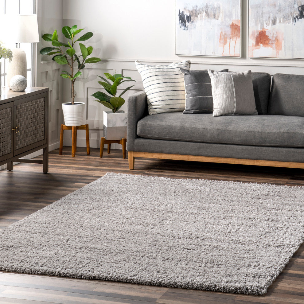 Nuloom Cozy Soft and Plush Solid Easy Shag Area Rug, Silver 4'x6'